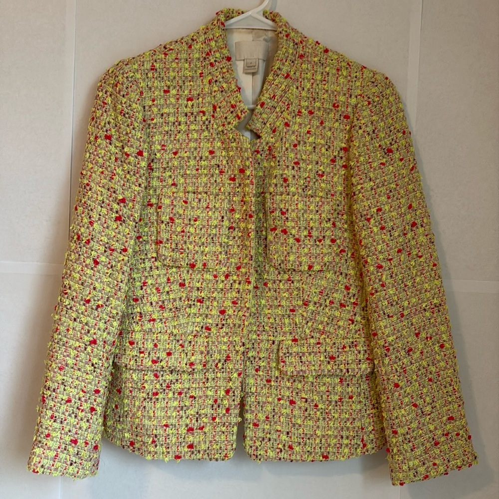 J.Crew Collection Bright Yellow Confetti Tweed Blazer Jacket 4